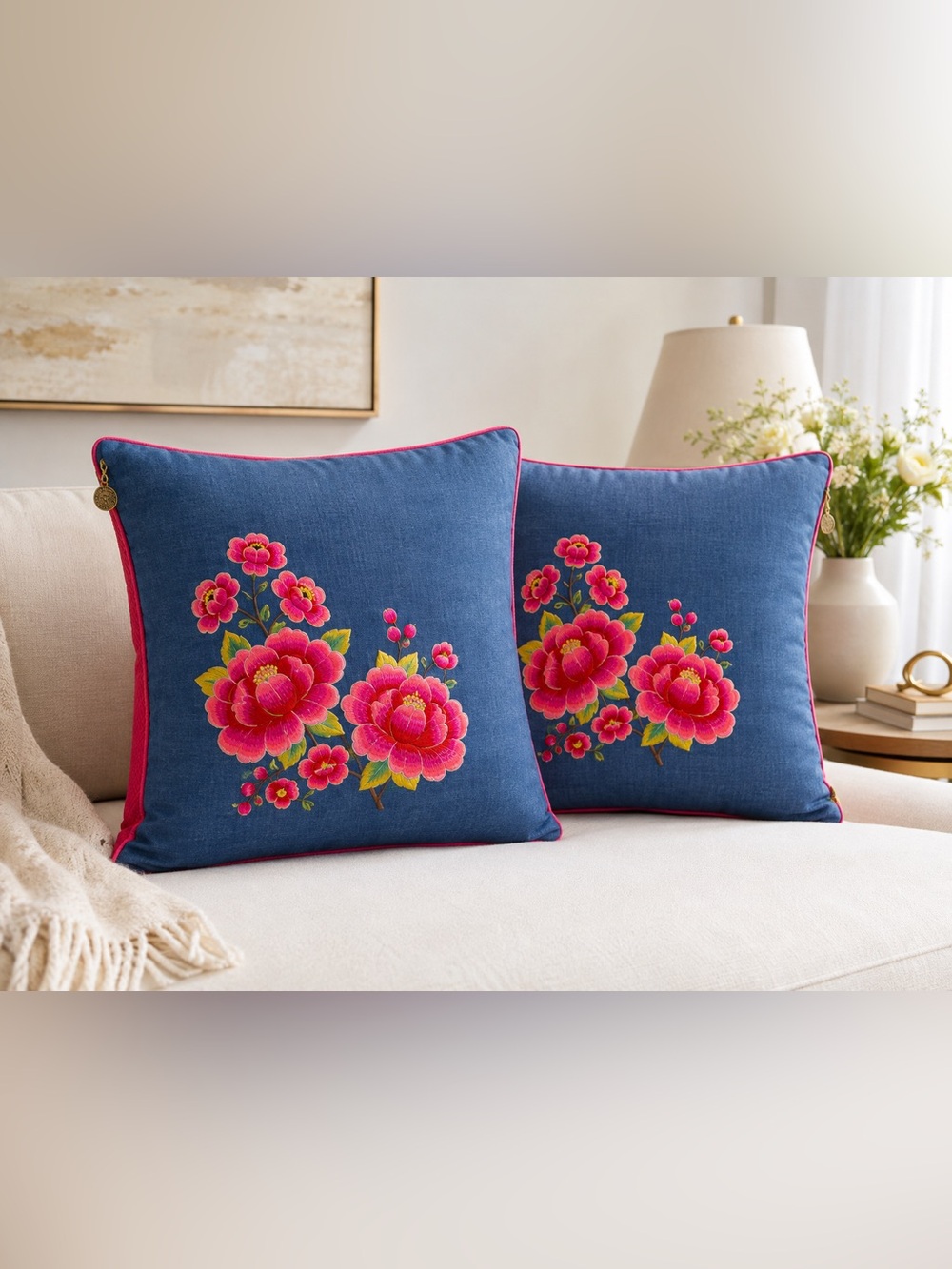 🌺 New! Pip Studio Pair of Embroidered Floral Boho Pillowcases